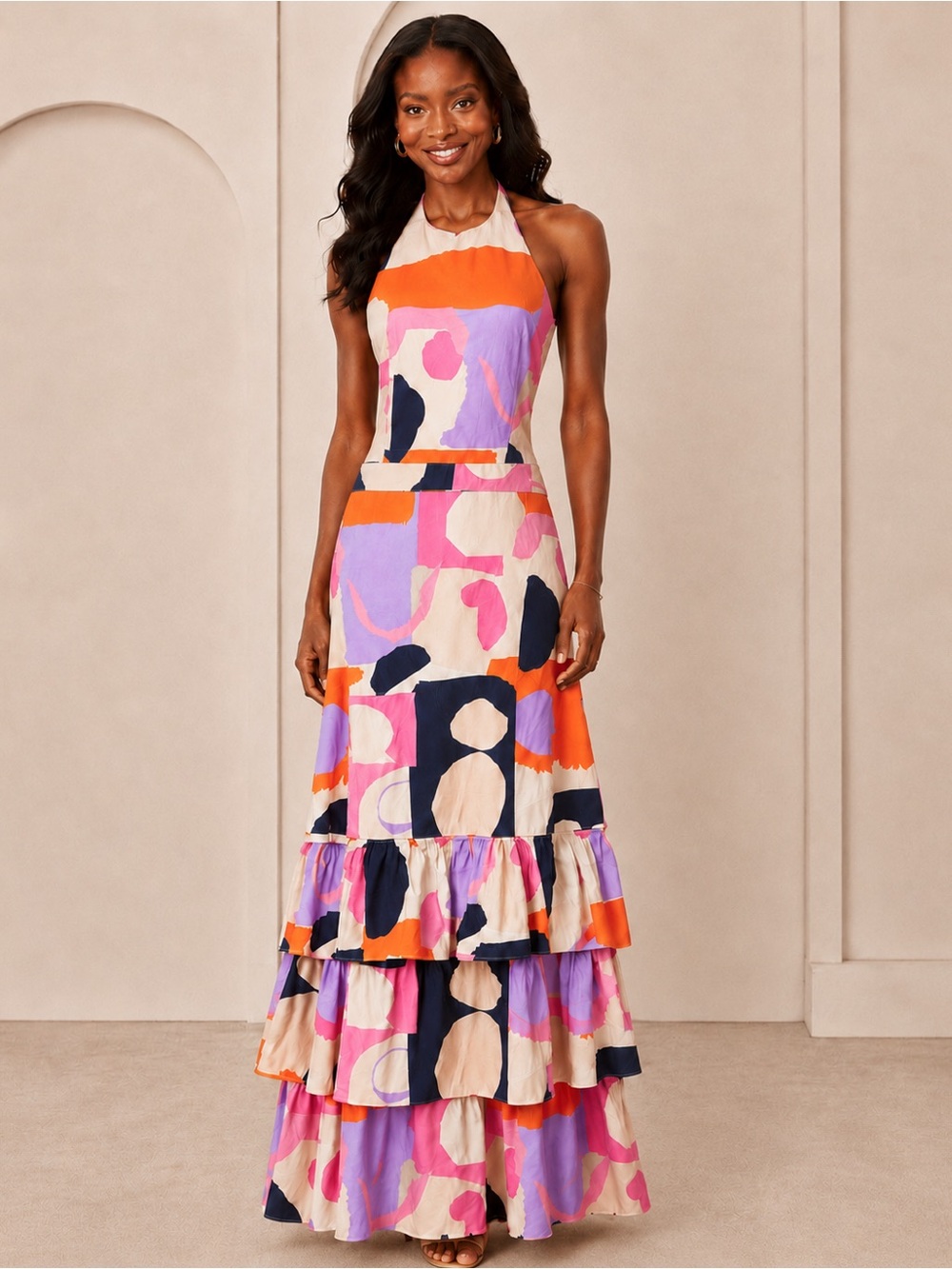 NWT Gianni Bini x Venita Aspen Andrea Abstract Print Halter Maxi Dress
